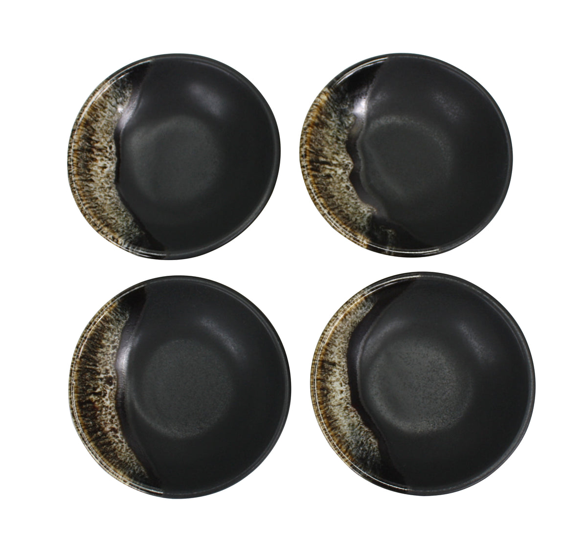 Japanese style Sushi Sashimi Soy Sauce Dipping Tray, Condiment Dish, Grey with dipped brown glaze, Set of 4 - farangshop-co