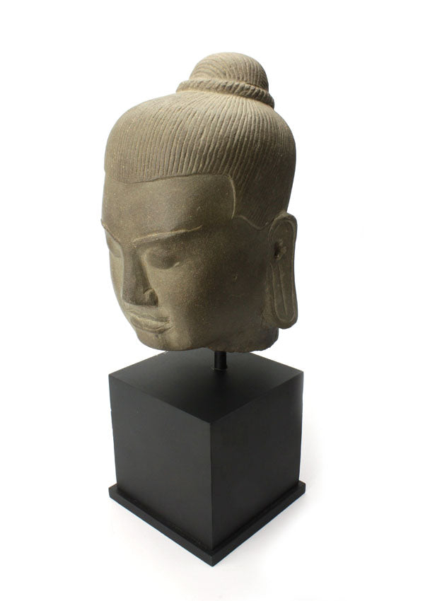 Khmer stone carving, King Jayavarman VII head, 38cm - farangshop-co