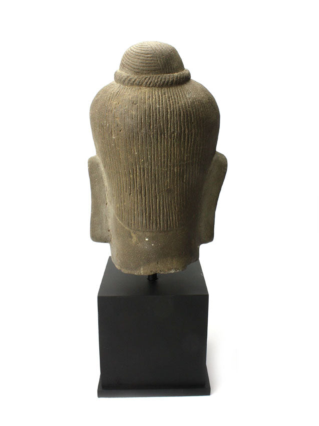 Khmer stone carving, King Jayavarman VII head, 38cm - farangshop-co