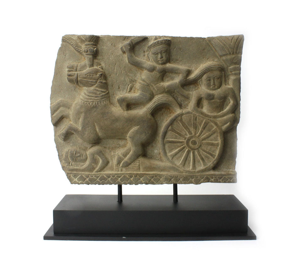 Khmer stone carving, Ankor Wat wall relief, 27cm high - farangshop-co