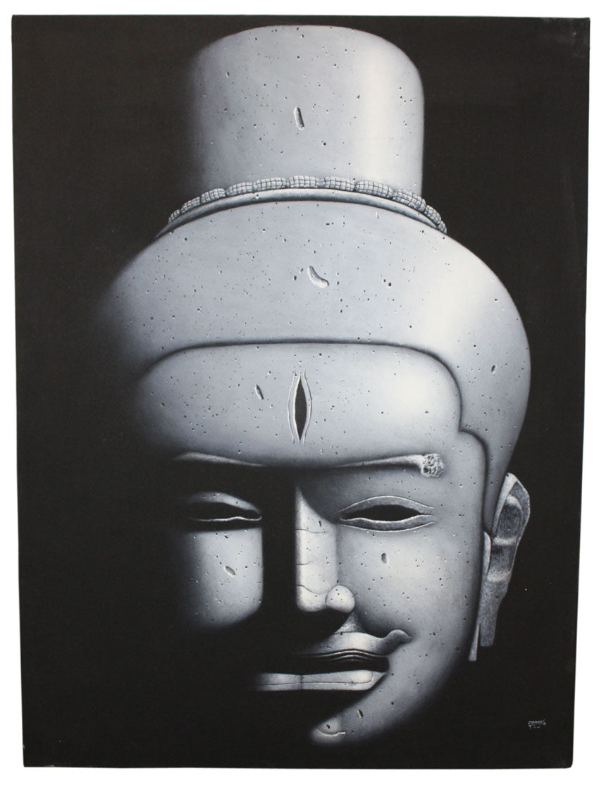 Khmer style stone Buddha head painting 80cm x 60cm. - farangshop-co