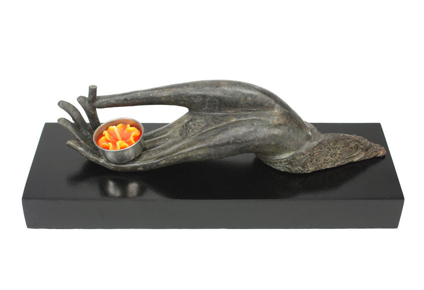 Buddha hand incense or tealight candle holder - large bronze metal - farangshop-co