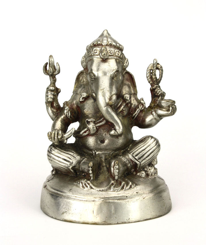 Thai Silver Metal Seated Ganesh Statue, Approx 11cm high, Style GX4 - farangshop-co