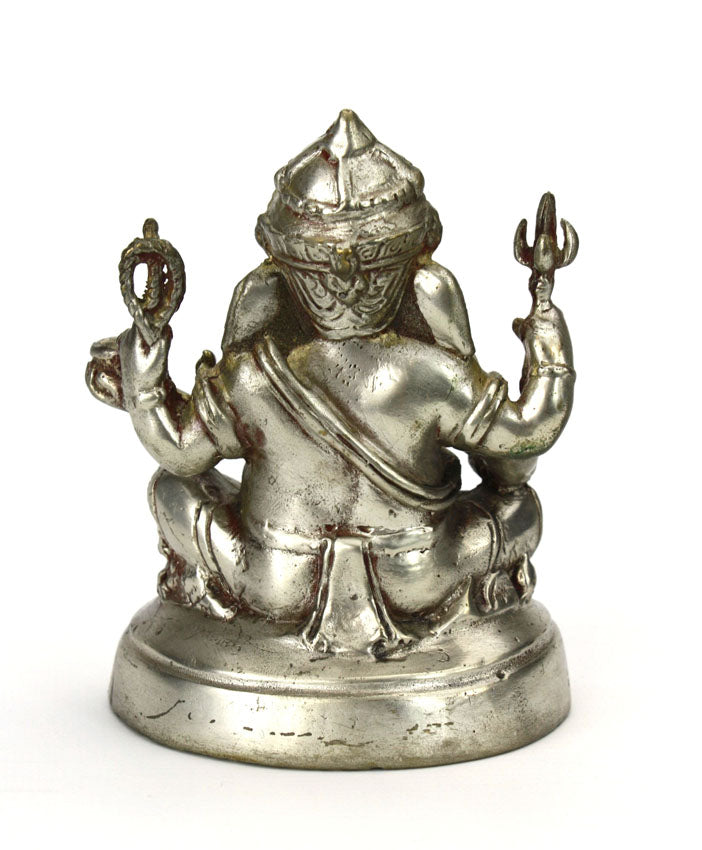 Thai Silver Metal Seated Ganesh Statue, Approx 11cm high, Style GX4 - farangshop-co