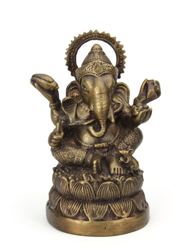 Thai Bronze Metal Seated Ganesh Statue, Approx 12cm high, Style GX1 - farangshop-co