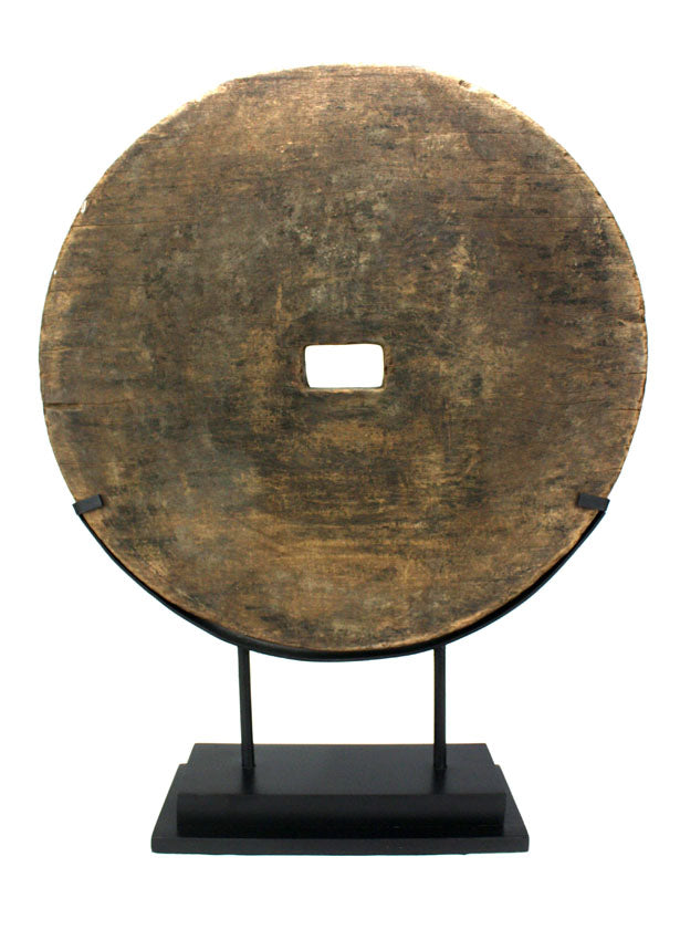 Antique Thai cart wheel mounted on stand D - farangshop-co