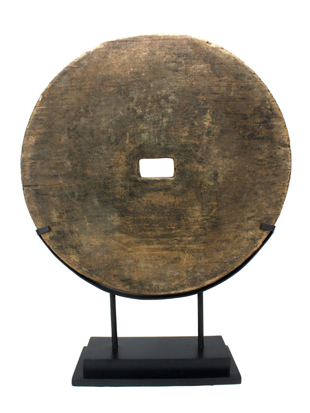 Antique Thai cart wheel mounted on stand D - farangshop-co