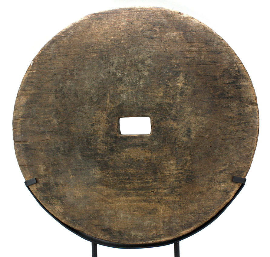 Antique Thai cart wheel mounted on stand D - farangshop-co