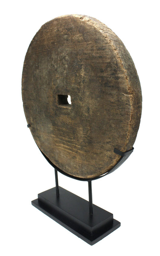 Antique Thai cart wheel mounted on stand D - farangshop-co
