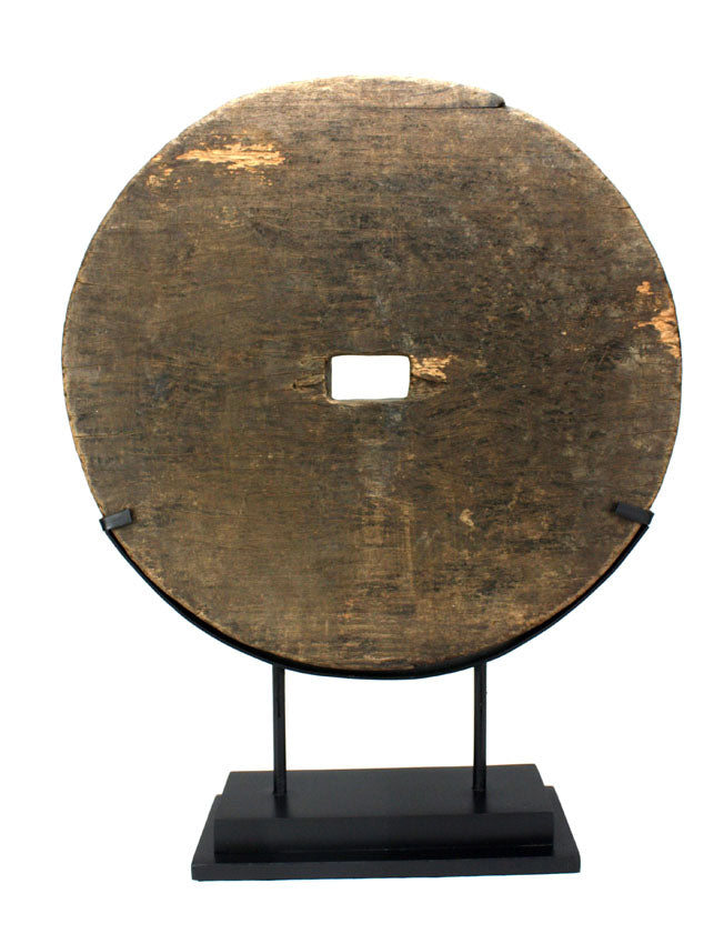 Antique Thai cart wheel mounted on stand D - farangshop-co