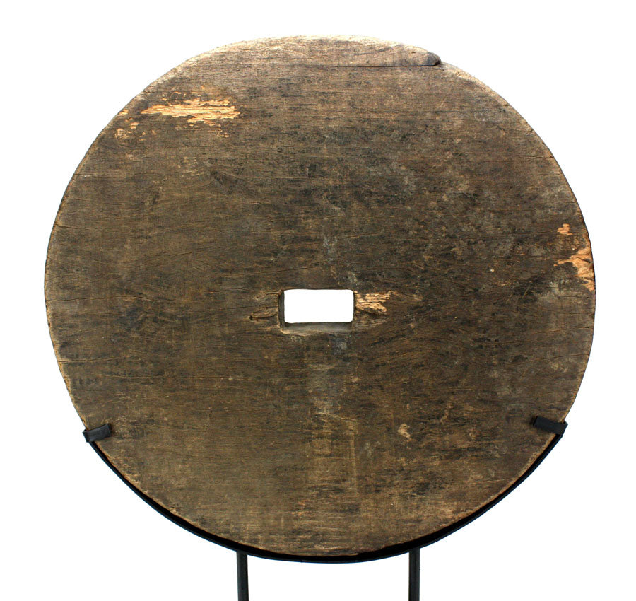 Antique Thai cart wheel mounted on stand D - farangshop-co