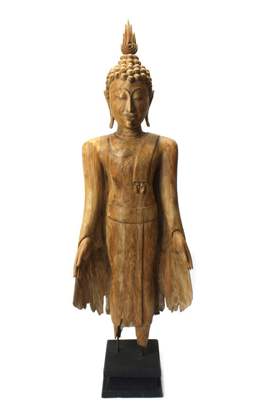 Old teak standing Buddha figure, 125cm high - farangshop-co