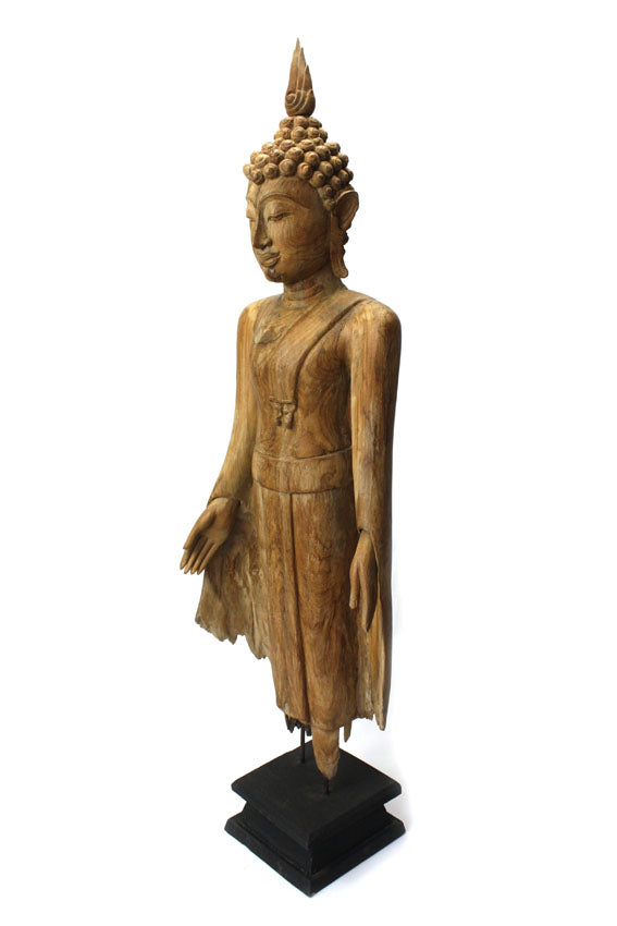 Old teak standing Buddha figure, 125cm high - farangshop-co