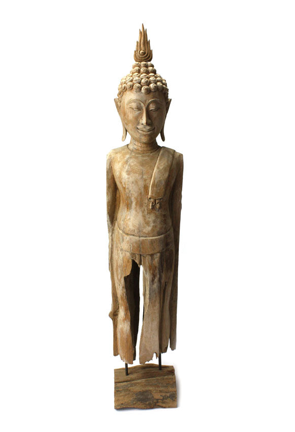 Old teak standing Buddha figure, 110cm high - farangshop-co