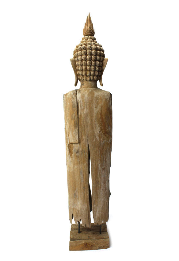 Old teak standing Buddha figure, 110cm high - farangshop-co