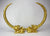 Pair of gold tusks in intricate detail mounted on Chinese lion - farangshop-co