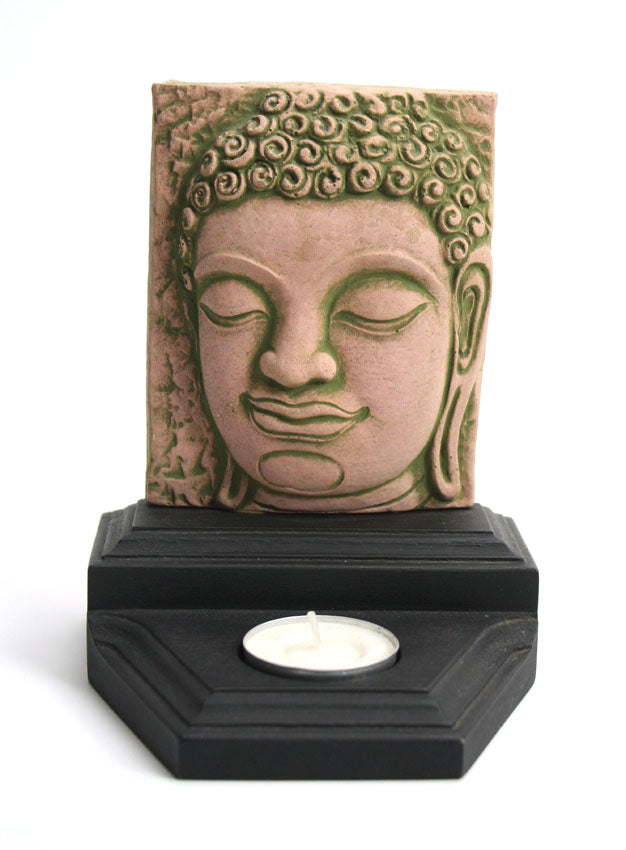 Buddha face - sandstone candle holder - small, SCH5 - farangshop-co