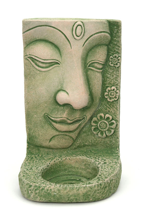 Buddha face - sandstone candle holder - small, SCH3B - farangshop-co