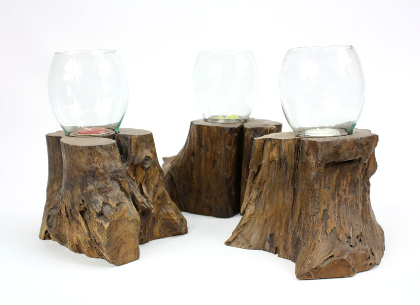 Teak root candle holder lantern, Thailand - farangshop-co