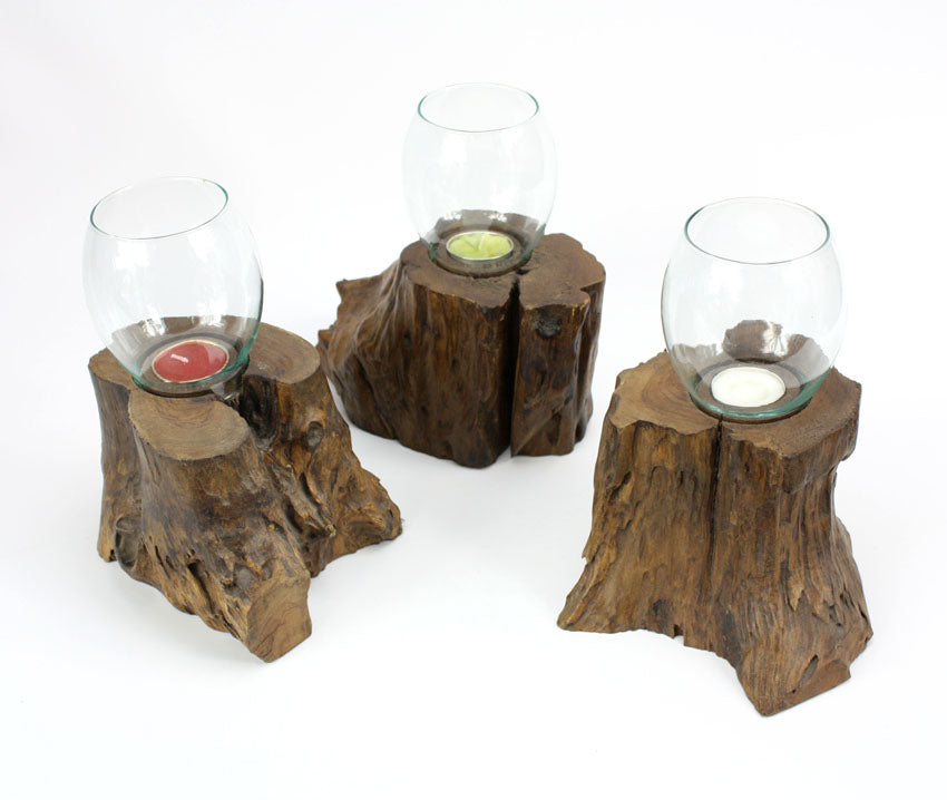 Teak root candle holder lantern, Thailand - farangshop-co