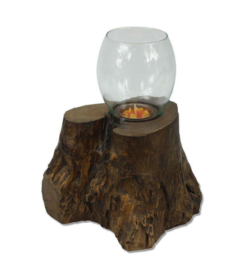 Teak root candle holder lantern, Thailand - farangshop-co