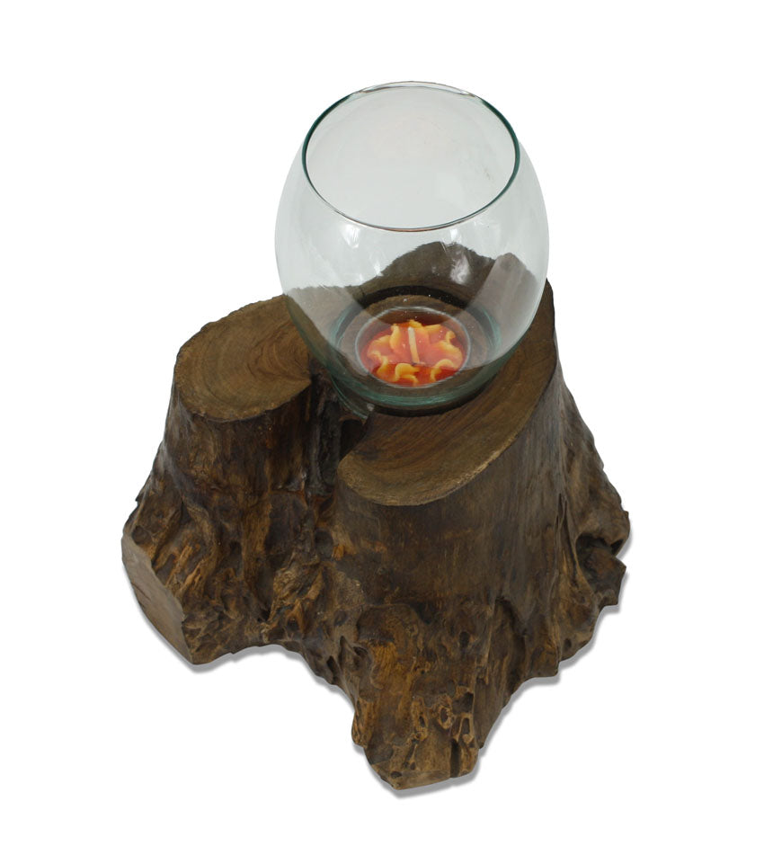 Teak root candle holder lantern, Thailand - farangshop-co