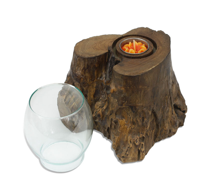 Teak root candle holder lantern, Thailand - farangshop-co
