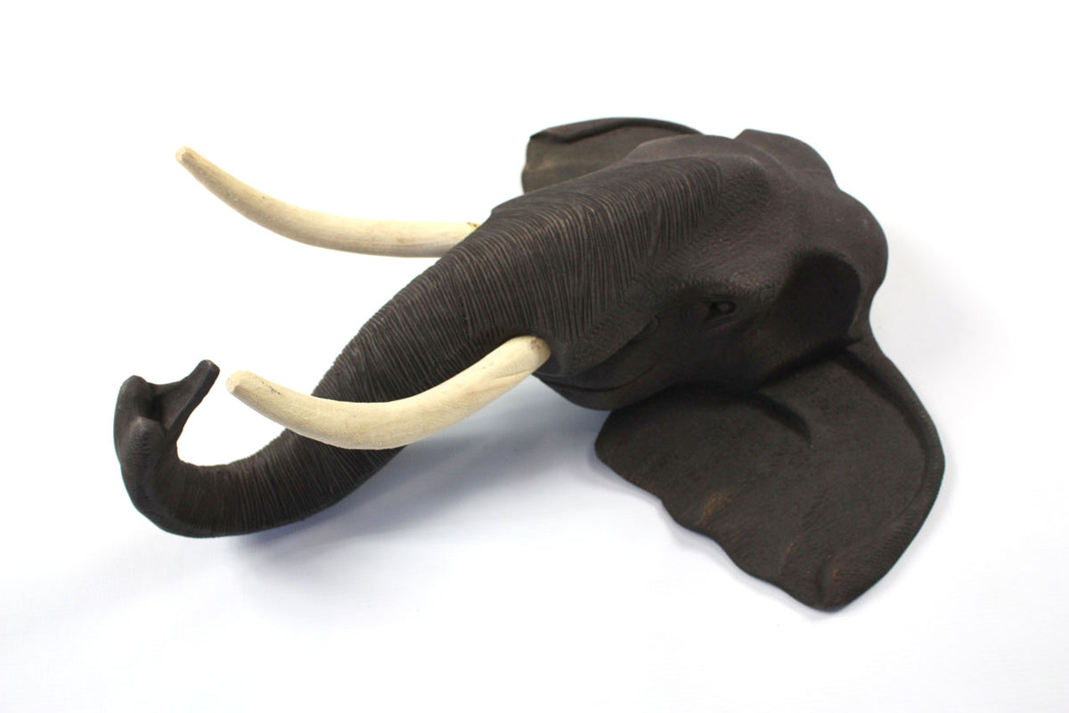 Elephant head woodcarving - wall mounting, Thai - farangshop-co