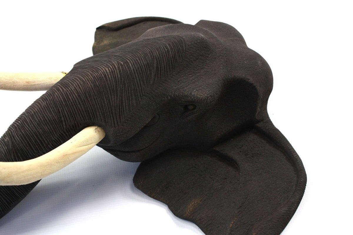 Elephant head woodcarving - wall mounting, Thai - farangshop-co