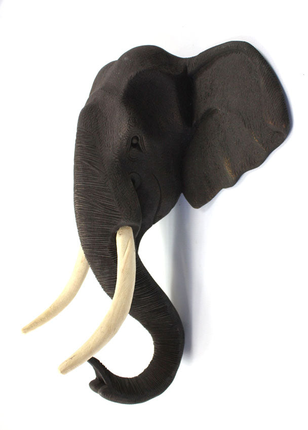 Elephant head woodcarving - wall mounting, Thai - farangshop-co