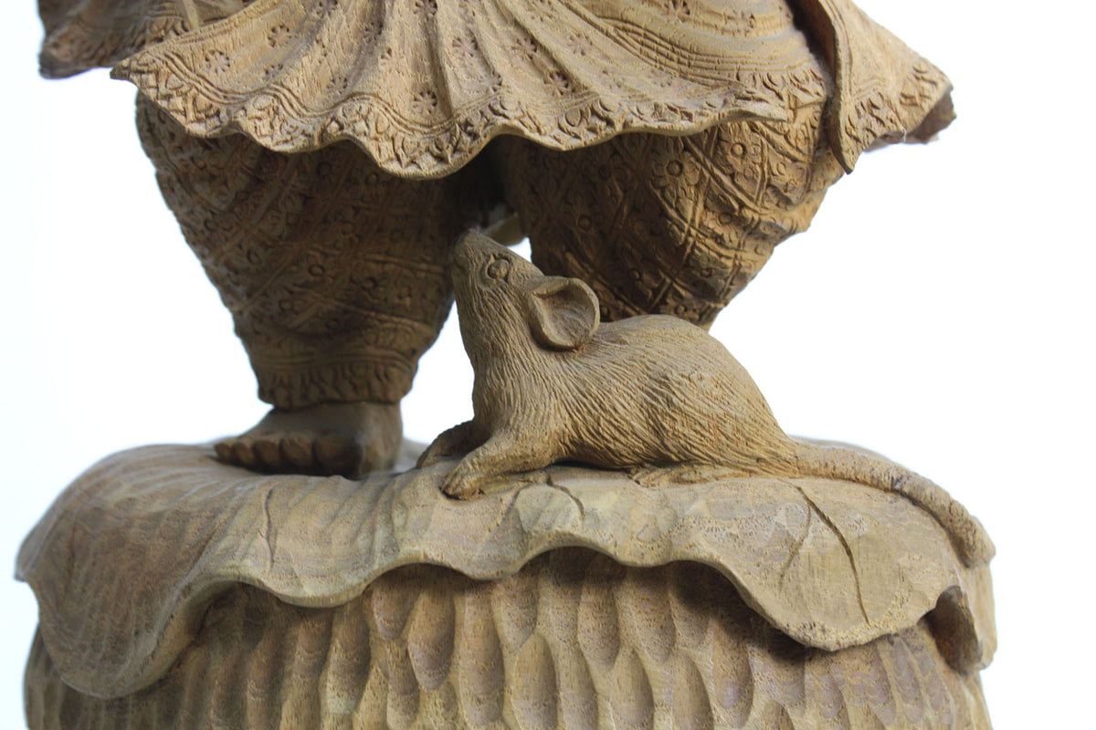 Wooden Ganesh statue with compartment underneath - large teakwood Thai sculpture - farangshop-co