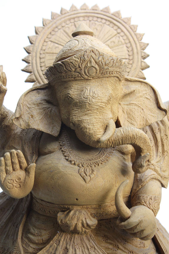 Wooden Ganesh statue with compartment underneath - large teakwood Thai sculpture - farangshop-co