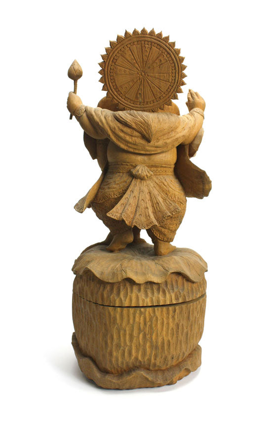 Wooden Ganesh statue with compartment underneath - large teakwood Thai sculpture - farangshop-co