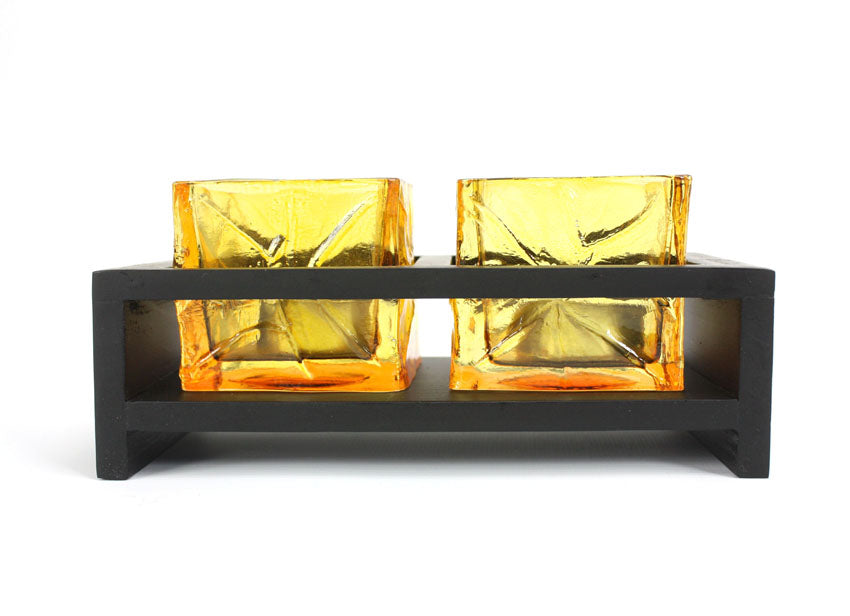 Thai Mango wood candle set - with 2 Glass Tealight holders - Different Colours to Choose From - farangshop-co