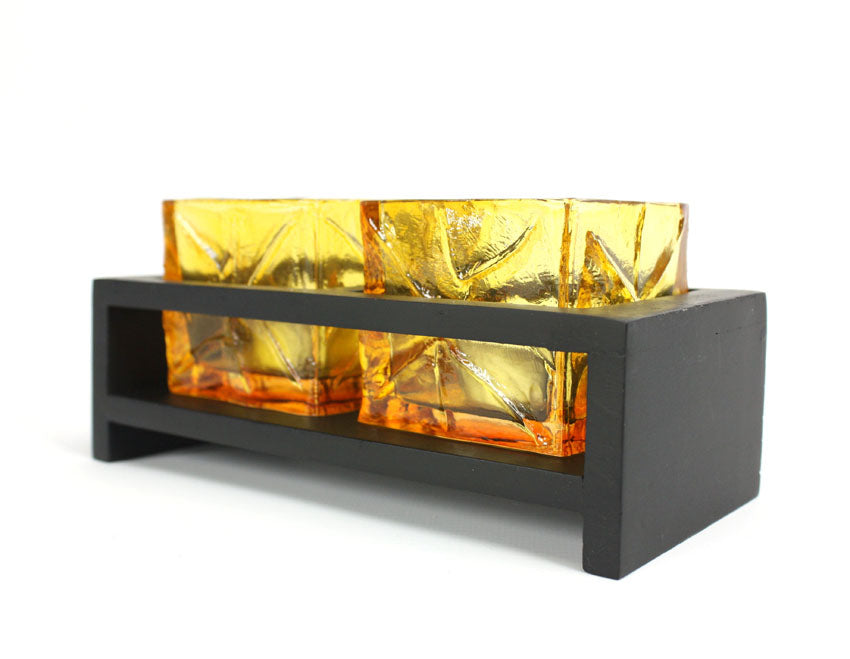Thai Mango wood candle set - with 2 Glass Tealight holders - Different Colours to Choose From - farangshop-co