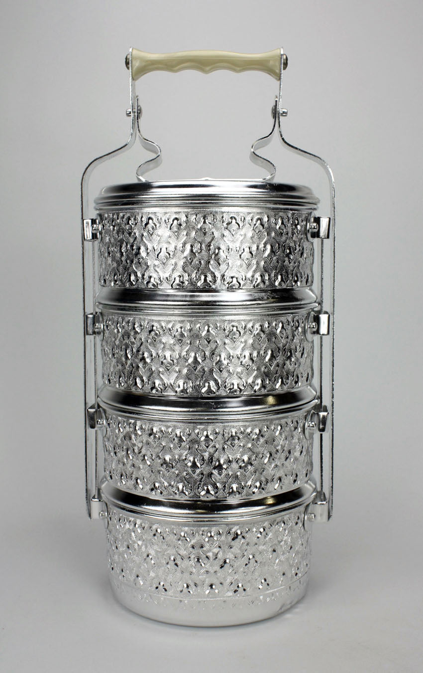 Traditional Thai Metal Food Carrier, 4 bowls - farangshop-co