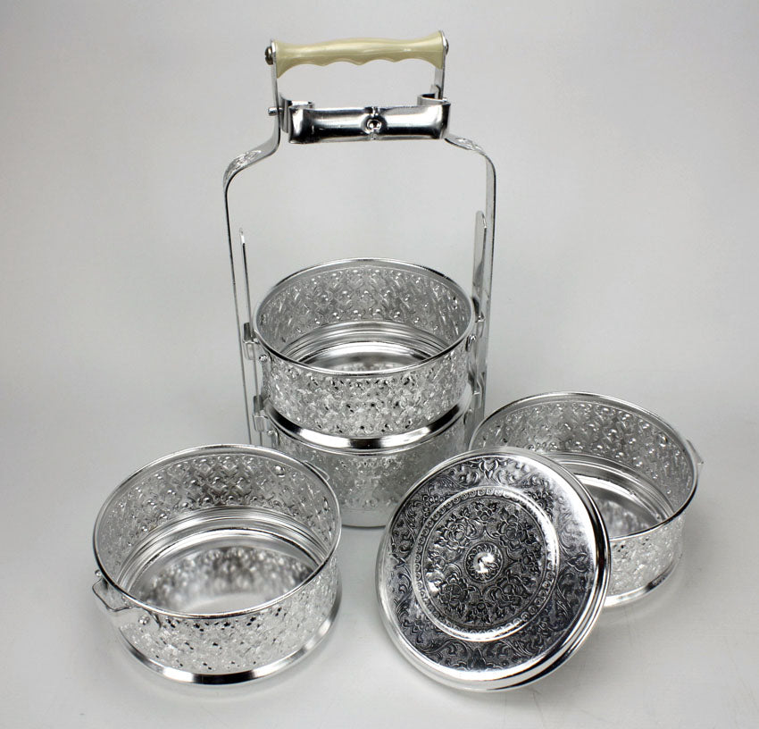 Traditional Thai Metal Food Carrier, 4 bowls - farangshop-co