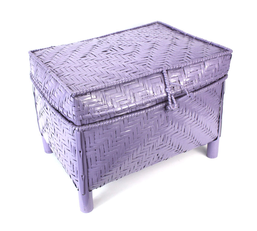 Lacquered Bamboo Laundry Basket, Lined, Purple - farangshop-co