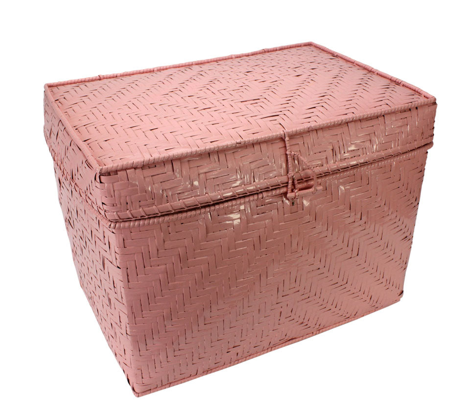 Lacquered Bamboo Laundry Basket, Lined, Pink - farangshop-co