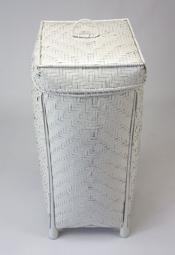 Lacquered Bamboo Laundry Basket, Lined, White - farangshop-co