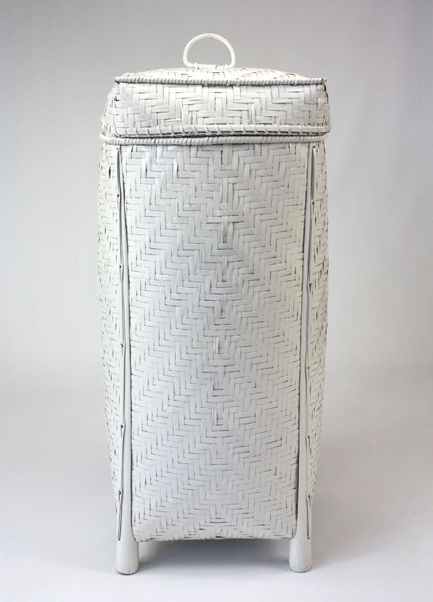 Lacquered Bamboo Laundry Basket, Lined, White - farangshop-co