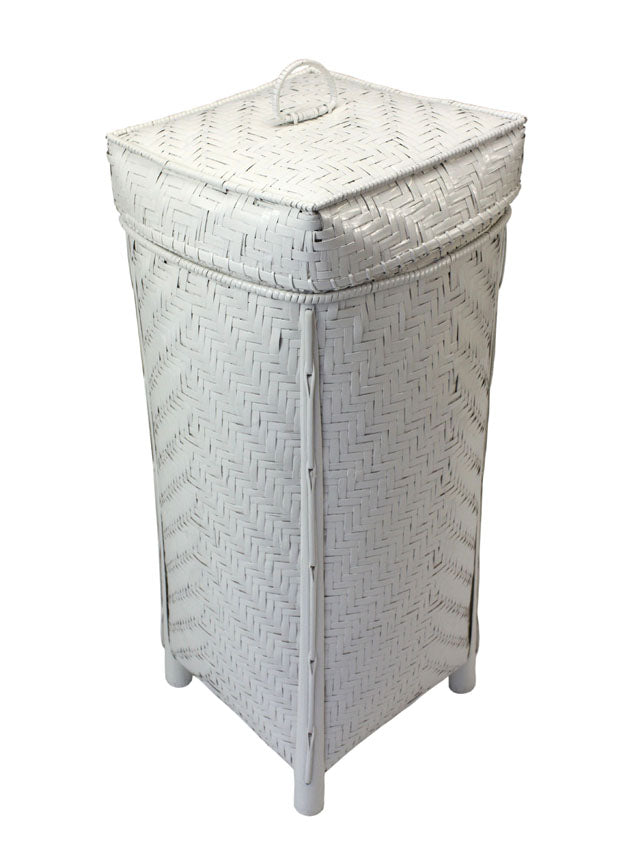 Lacquered Bamboo Laundry Basket, Lined, White - farangshop-co