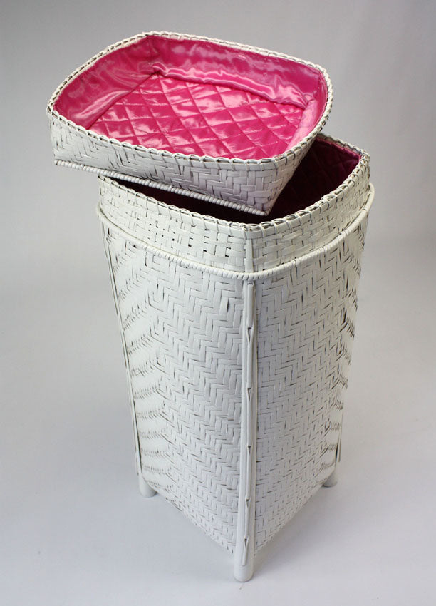 Lacquered Bamboo Laundry Basket, Lined, White - farangshop-co