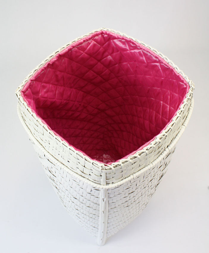 Lacquered Bamboo Laundry Basket, Lined, White - farangshop-co