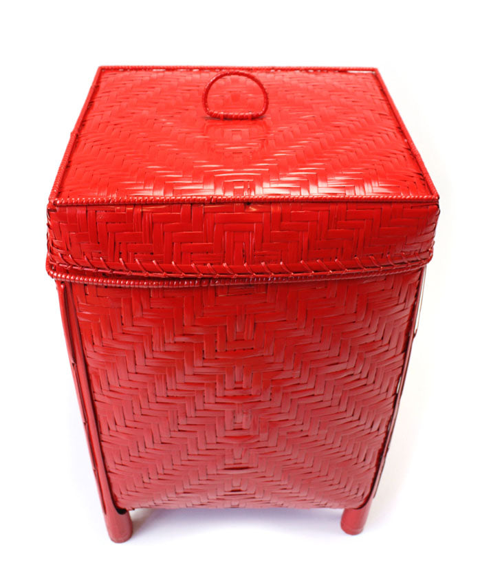 Lacquered Bamboo Laundry Basket, Lined, Red - farangshop-co