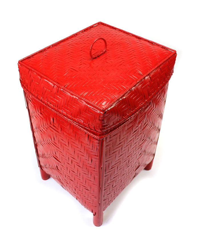 Lacquered Bamboo Laundry Basket, Lined, Red - farangshop-co