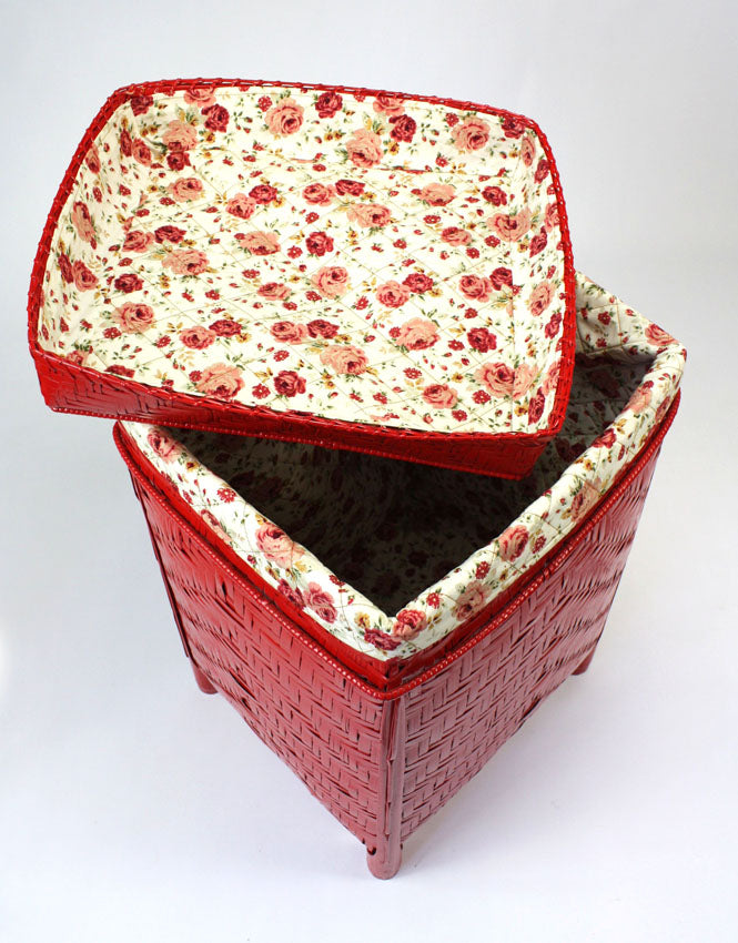 Lacquered Bamboo Laundry Basket, Lined, Red - farangshop-co