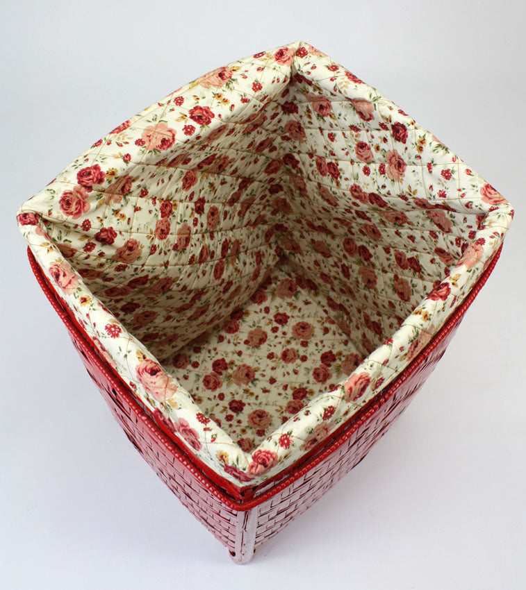 Lacquered Bamboo Laundry Basket, Lined, Red - farangshop-co