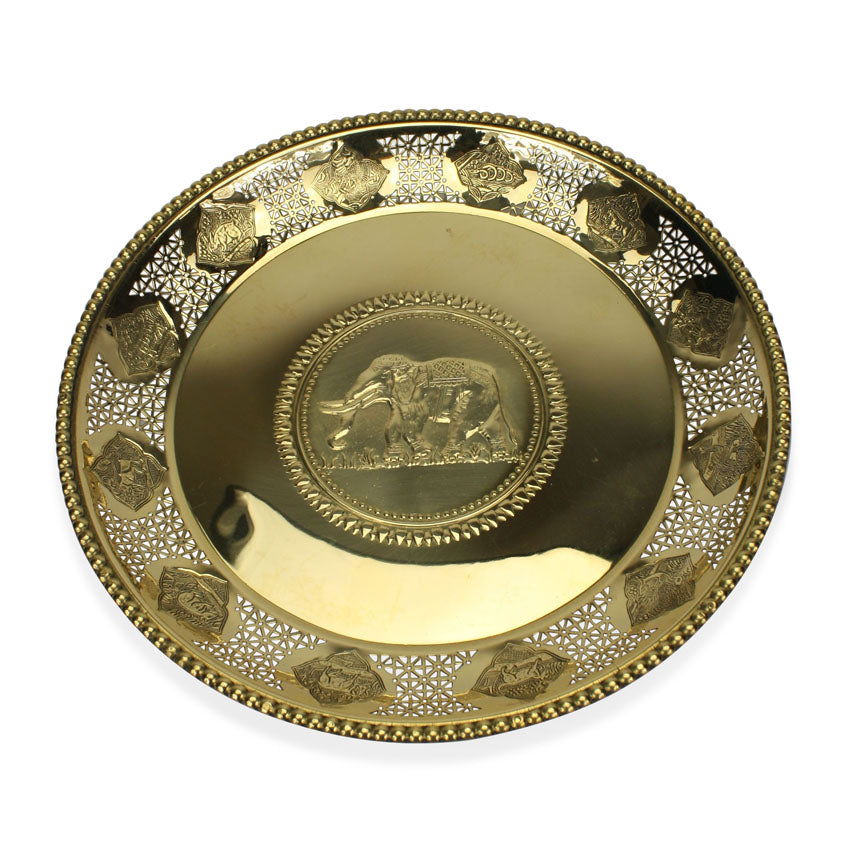 Thai Brass Raised Zodiac Tray with elephant centrepiece - 2 sizes - farangshop-co