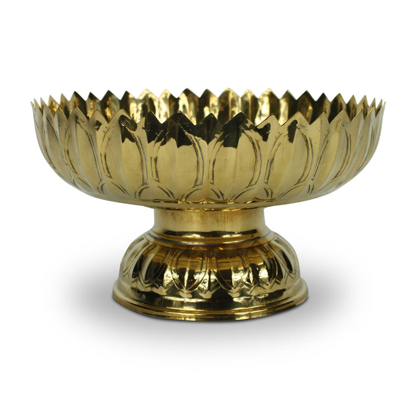 Thai Brass Tray with Pedestal, 22cm diameter - farangshop-co